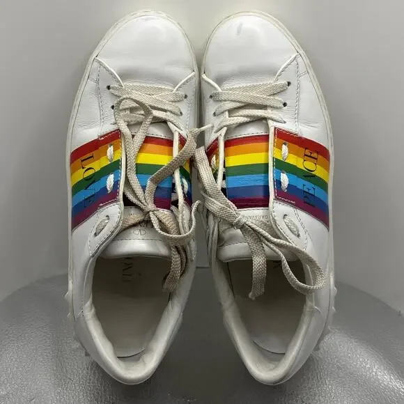 Valentino Garavani Rainbow Rockstud Sneakers Peace Love White - Picture 5 of 7